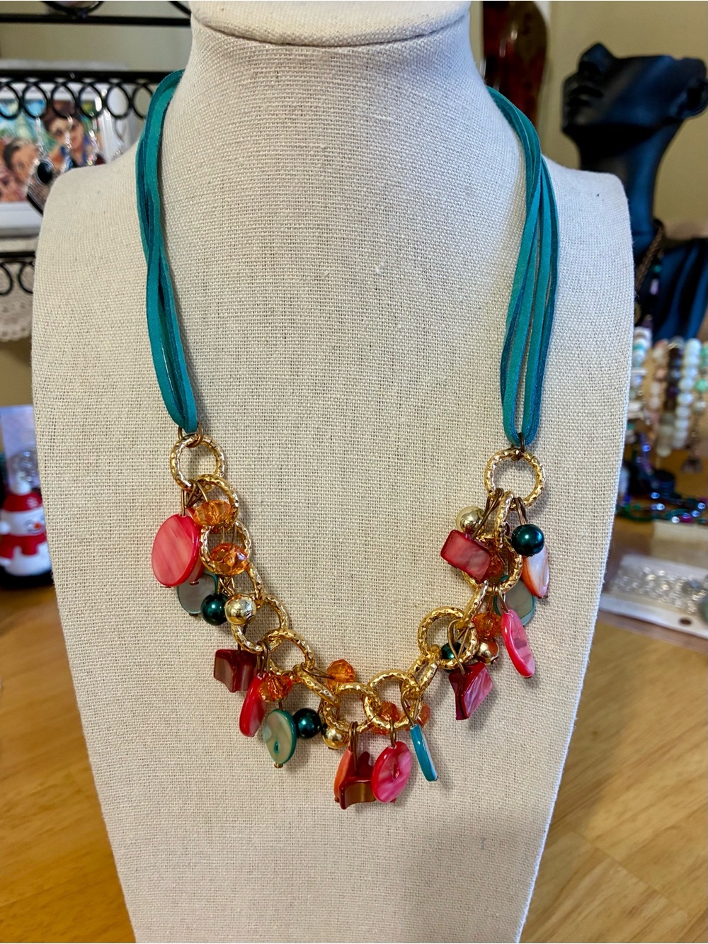 Vibrant bohemian-style cluster statement necklace. Adjustable.